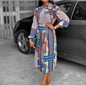 ZARA HighWaisted Chain Print Pleated Midi Skirt